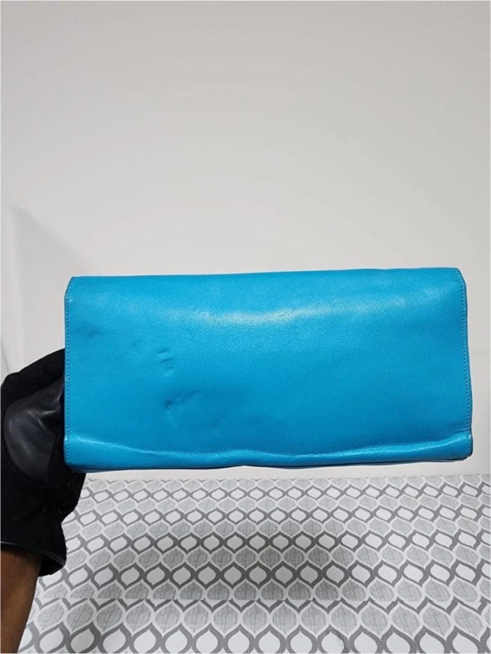 Authentic YVES SAINT LAURENT Caviar Leather Cassandre Clutch Bag turquoise - Picture 14 of 15